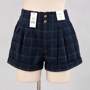 American Eagle Plaid Navy High Rise Shorts Women’s Size 6 NWT